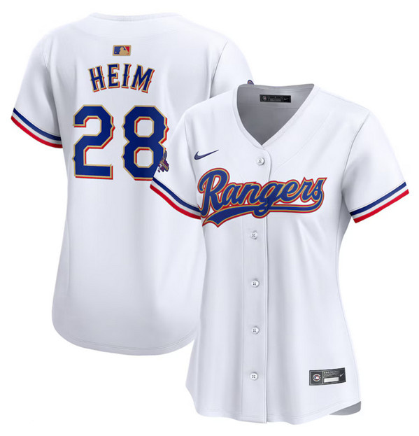 Women's Texas Rangers #28 Jonah Heim White 2024 Gold Collection Stitched Baseball Jersey(Run Small) Women's Texas Rangers #28 Jonah Heim White 2024 Gold Collection Stitched Baseball Jersey(Run Small)