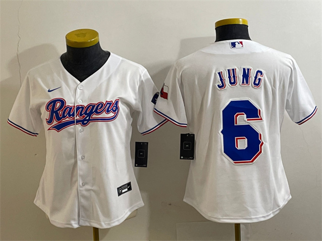 Women's Texas Rangers #6 Josh Jung White With Patch Stitched Baseball Jersey(Run Small) Women's Texas Rangers #6 Josh Jung White With Patch Stitched Baseball Jersey(Run Small)