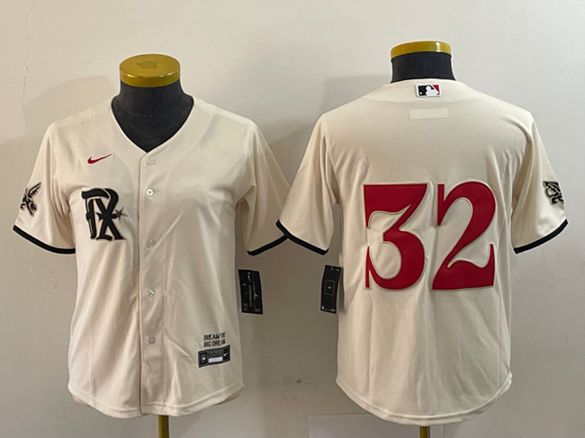 Women's Texas Rangers #32 Evan Carter Cream 2023 City Connect Stitched Baseball Women's Texas Rangers #32 Evan Carter Cream 2023 City Connect Stitched Baseball