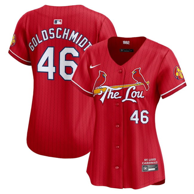 Women's St. Louis Cardinals #46 Paul Goldschmidt Red 2024 City Connect Limited Stitched Baseball Jersey(Run Small) Women's St. Louis Cardinals #46 Paul Goldschmidt Red 2024 City Connect Limited Stitched Baseball Jersey(Run Small)