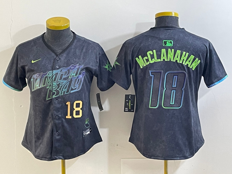 Women's Tampa Bay Rays #18 Shane McClanahan Charcoal 2024 City Connect Limited jerseys Women's Tampa Bay Rays #18 Shane McClanahan Charcoal 2024 City Connect Limited jerseys