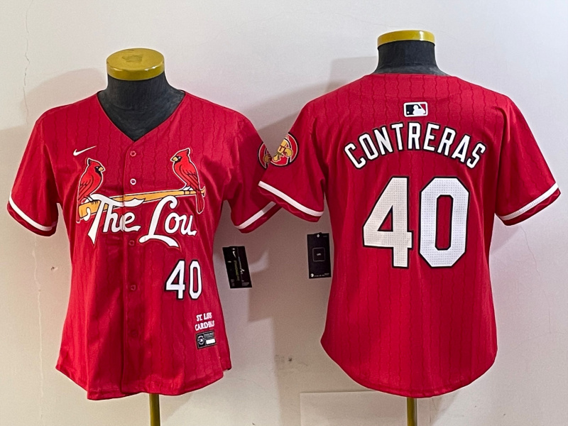 Women's St. Louis Cardinals #40 Willson Contreras Red 2024 City Connect Stitched Baseball Jersey Women's St. Louis Cardinals #40 Willson Contreras Red 2024 City Connect Stitched Baseball Jersey