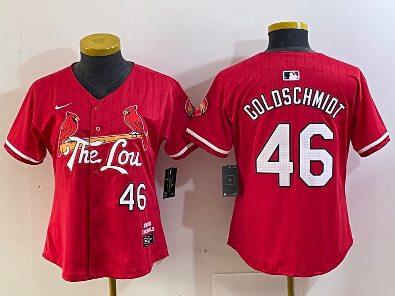 Women St. Louis Cardinals #46 Paul Goldschmidt Red 2024 City Connect Stitched Baseball Jersey Women St. Louis Cardinals #46 Paul Goldschmidt Red 2024 City Connect Stitched Baseball Jersey