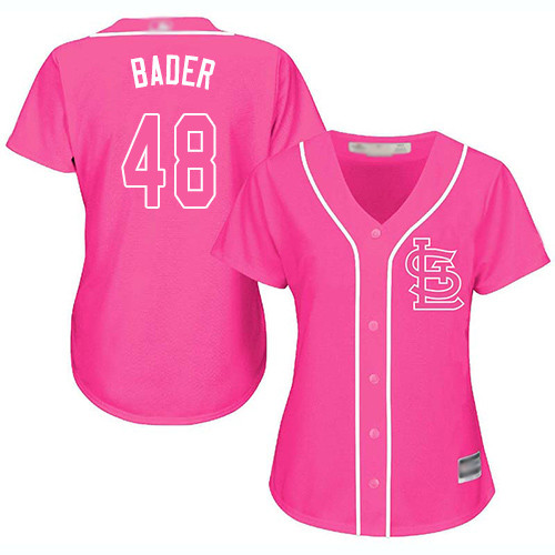 Cardinals #48 Harrison Bader Pink Fashion Women's Stitched Baseball Jersey Cardinals #48 Harrison Bader Pink Fashion Women's Stitched Baseball Jersey