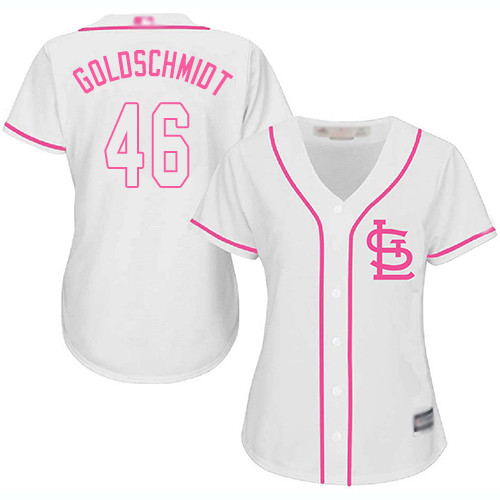 Cardinals #46 Paul Goldschmidt White Pink Fashion Women's Stitched Baseball Jersey Cardinals #46 Paul Goldschmidt White Pink Fashion Women's Stitched Baseball Jersey
