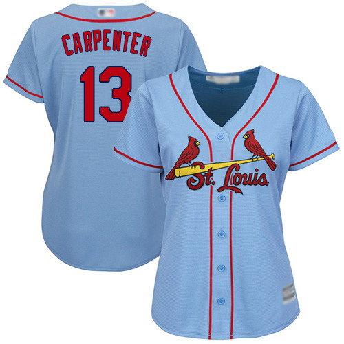 Cardinals #13 Matt Carpenter Light Blue Alternate Women's Stitched Baseball Jersey Cardinals #13 Matt Carpenter Light Blue Alternate Women's Stitched Baseball Jersey