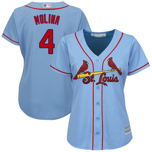Cardinals #4 Yadier Molina Light Blue Alternate Women's Stitched Baseball Jersey Cardinals #4 Yadier Molina Light Blue Alternate Women's Stitched Baseball Jersey