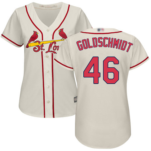 Cardinals #46 Paul Goldschmidt Cream Alternate Women's Stitched Baseball Jersey Cardinals #46 Paul Goldschmidt Cream Alternate Women's Stitched Baseball Jersey