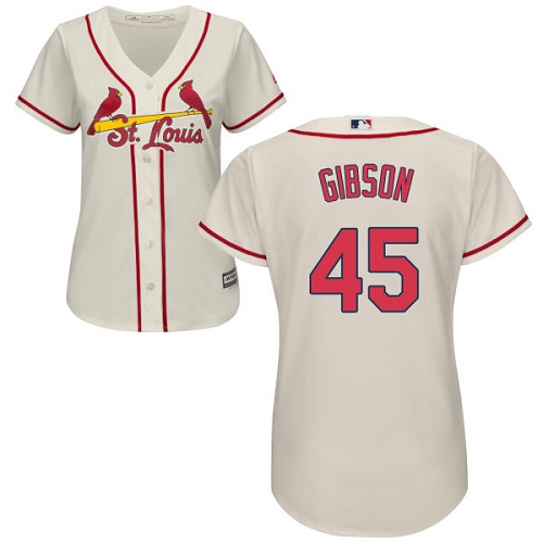 Cardinals #45 Bob Gibson Cream Alternate Women's Stitched MLB Jersey Cardinals #45 Bob Gibson Cream Alternate Women's Stitched MLB Jersey