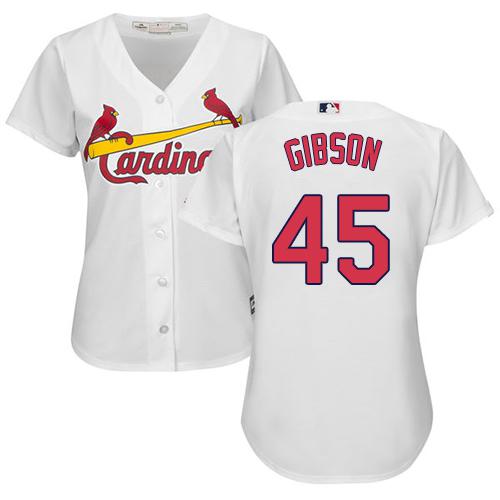 Cardinals #45 Bob Gibson White Women's Home Stitched MLB Jersey Cardinals #45 Bob Gibson White Women's Home Stitched MLB Jersey