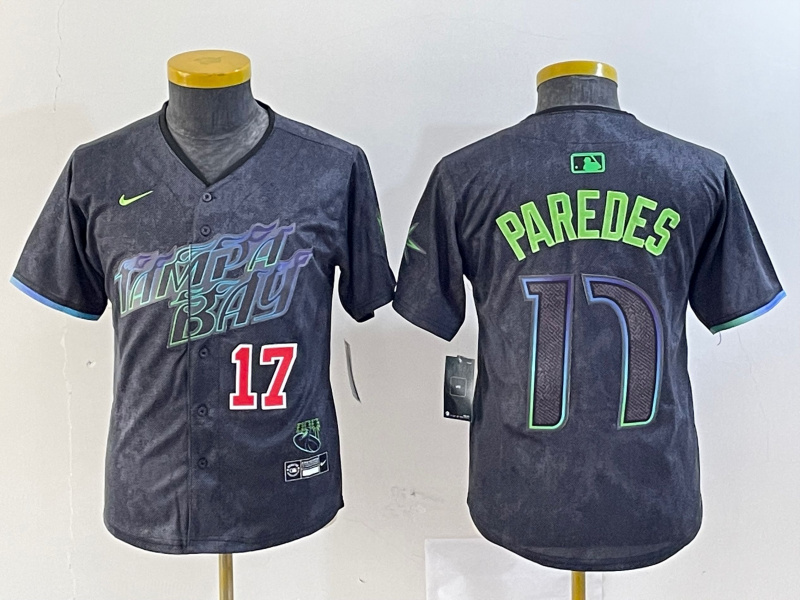 Youth Tampa Bay Rays #17 Isaac Paredes Charcoal 2024 City Connect Limited Stitched Baseball Jersey 2 Youth Tampa Bay Rays #17 Isaac Paredes Charcoal 2024 City Connect Limited Stitched Baseball Jersey 2