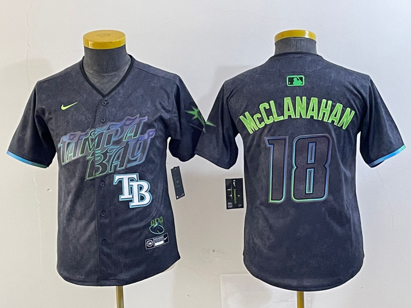 Youth Tampa Bay Rays #18 Shane McClanahan Charcoal 2024 City Connect Limited Stitched Baseball Jersey 6 Youth Tampa Bay Rays #18 Shane McClanahan Charcoal 2024 City Connect Limited Stitched Baseball Jersey 6