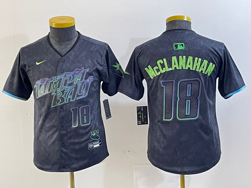 Youth Tampa Bay Rays #18 Shane McClanahan Charcoal 2024 City Connect Limited Stitched Baseball Jersey 5 Youth Tampa Bay Rays #18 Shane McClanahan Charcoal 2024 City Connect Limited Stitched Baseball Jersey 5