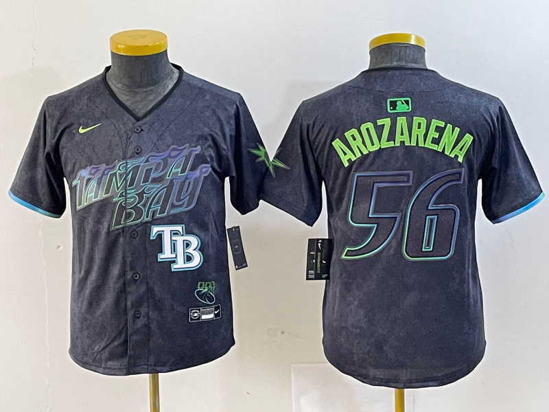 Youth Tampa Bay Rays #56 Randy Arozarena Charcoal 2024 City Connect Limited Stitched Baseball Jersey 2 Youth Tampa Bay Rays #56 Randy Arozarena Charcoal 2024 City Connect Limited Stitched Baseball Jersey 2