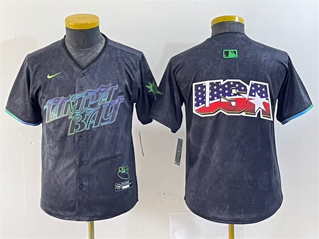 Youth Tampa Bay Rays Team Big Logo Charcoal 2024 City Connect Limited Stitched Baseball JerseyS Youth Tampa Bay Rays Team Big Logo Charcoal 2024 City Connect Limited Stitched Baseball JerseyS
