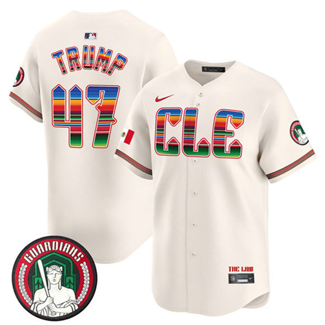 Men's Cleveland Guardians #47 Donald Trump Cream Mexico Vapor Premier Limited Stitched Baseball Jersey Men's Cleveland Guardians #47 Donald Trump Cream Mexico Vapor Premier Limited Stitched Baseball Jersey