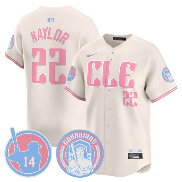 Men's Cleveland Guardians #22 Josh Naylor Cream Bubblegum Pink 2025 Vapor Limited Stitched Baseball Jersey Men's Cleveland Guardians #22 Josh Naylor Cream Bubblegum Pink 2025 Vapor Limited Stitched Baseball Jersey