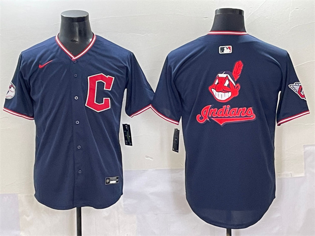 Men's Cleveland Guardians Team Big Logo Navy 2025 Alternate Limited Stitched Baseball Jersey Men's Cleveland Guardians Team Big Logo Navy 2025 Alternate Limited Stitched Baseball Jersey