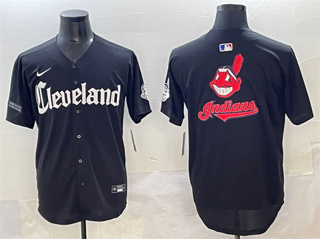 Men's Cleveland Guardians Team Big Logo Black Gothic Vapor Premier Limited Stitched Baseball Jersey Men's Cleveland Guardians Team Big Logo Black Gothic Vapor Premier Limited Stitched Baseball Jersey
