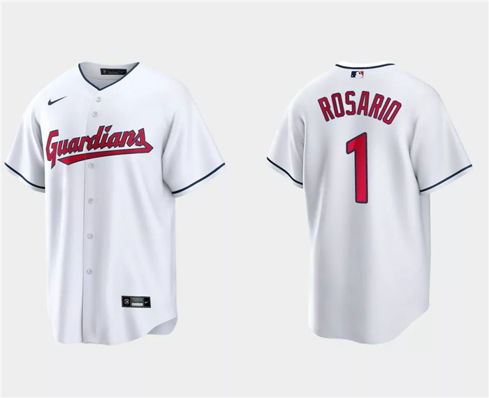 Men's Cleveland Guardians #1 Amed Rosario White Cool Base Stitched Jersey Men's Cleveland Guardians #1 Amed Rosario White Cool Base Stitched Jersey