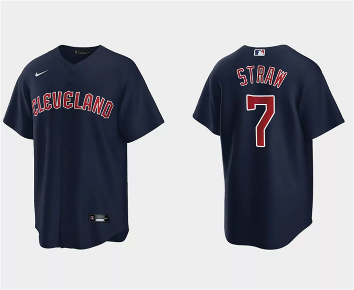 Men's Cleveland Guardians #7 Myles Straw Navy Cool Base Stitched Jersey Men's Cleveland Guardians #7 Myles Straw Navy Cool Base Stitched Jersey