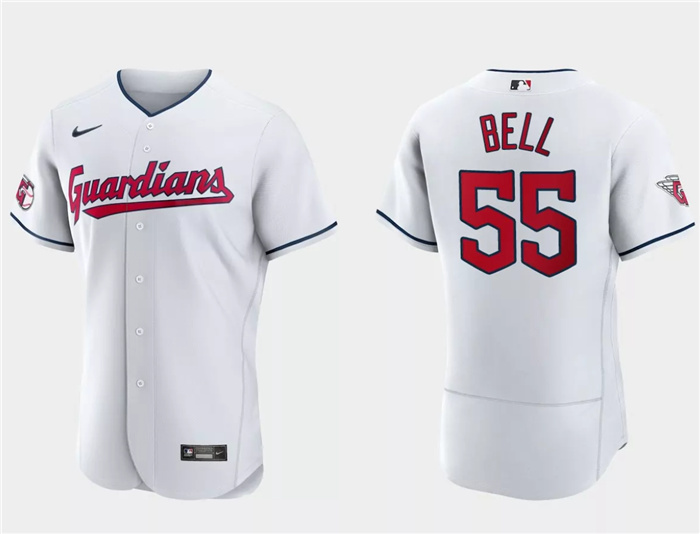 Men's Cleveland Guardians #55 Josh Bell White Flex Base Stitched Jersey Men's Cleveland Guardians #55 Josh Bell White Flex Base Stitched Jersey