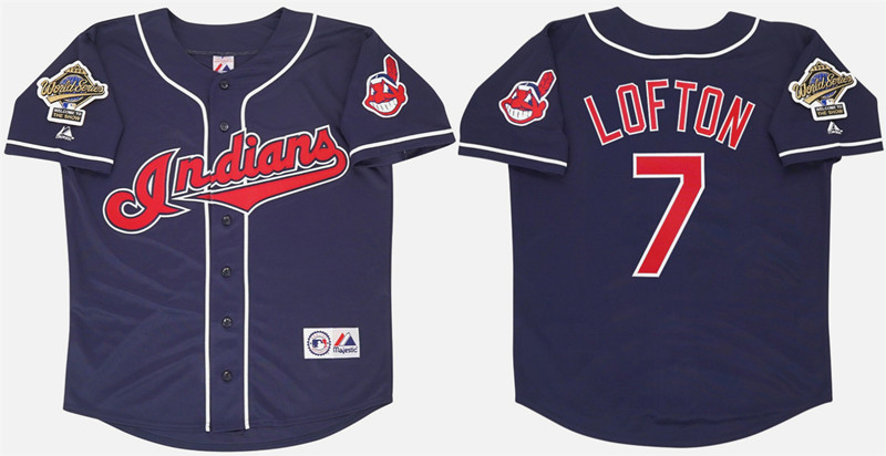 Men's Cleveland Guardians #7 Kenny Lofton Navy 1995 World Series Stitched Baseball Jersey