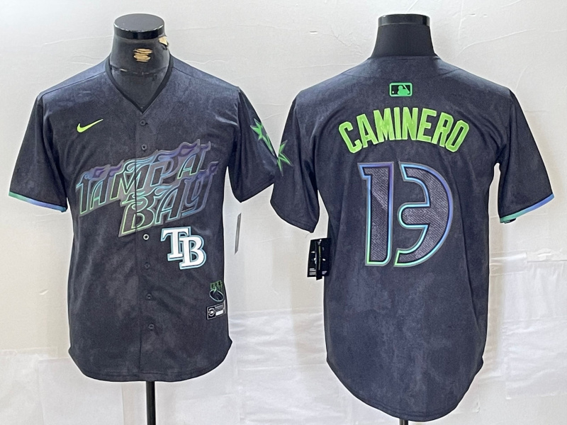 Men's Tampa Bay Rays #13 Junior Caminero Charcoal 2024 City Connect Limited Stitched jerseys 4 Men's Tampa Bay Rays #13 Junior Caminero Charcoal 2024 City Connect Limited Stitched jerseys 4
