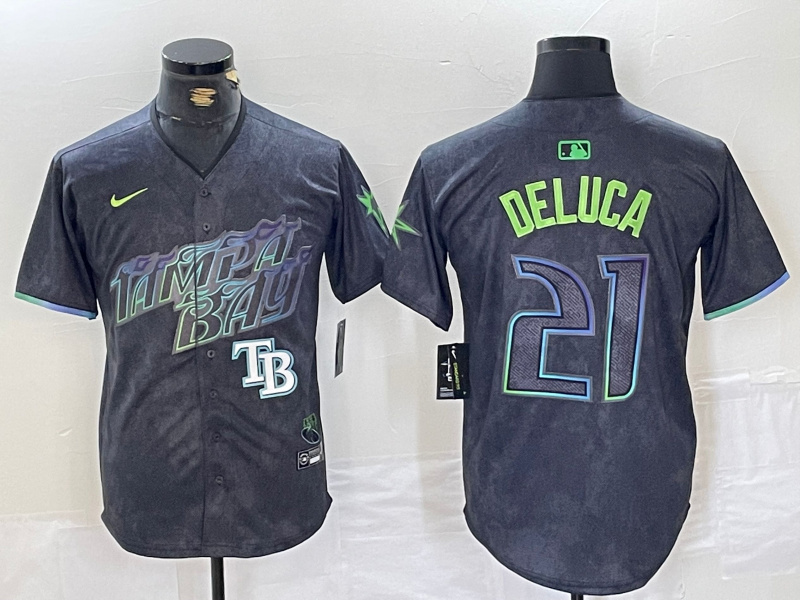Men's Tampa Bay Rays #21 Jonny DeLuca Charcoal 2024 City Connect Limited Stitched jerseys 1 Men's Tampa Bay Rays #21 Jonny DeLuca Charcoal 2024 City Connect Limited Stitched jerseys 1