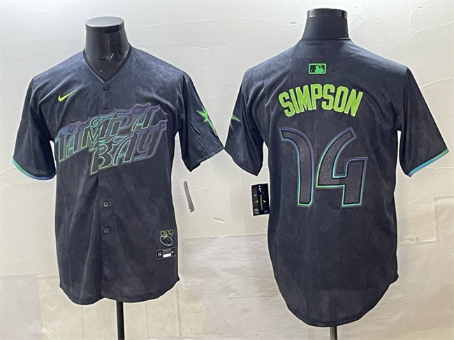 Men's Tampa Bay Rays #14 Chandler Simpson Charcoal 2024 City Connect Limited Stitched Baseball Jersey Men's Tampa Bay Rays #14 Chandler Simpson Charcoal 2024 City Connect Limited Stitched Baseball Jersey