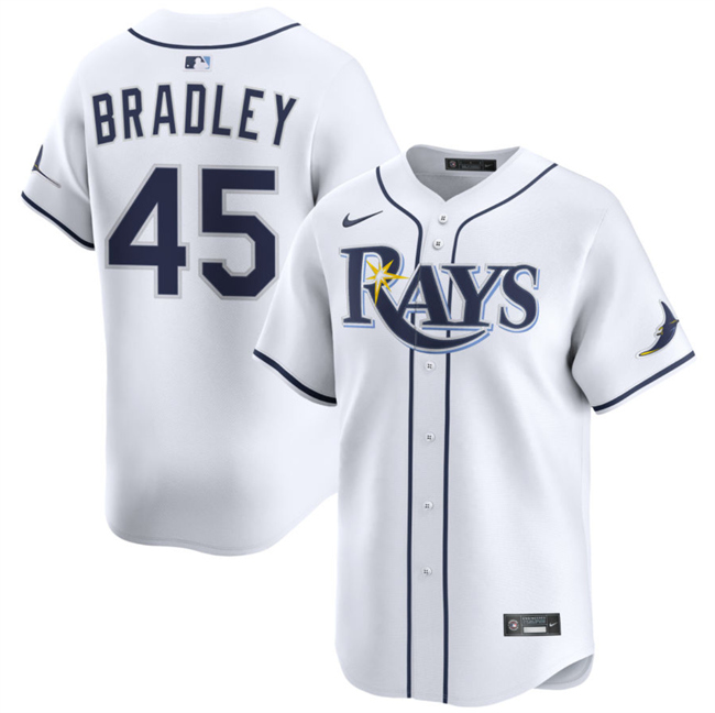 Men's Tampa Bay Rays #45 Taj Bradley White 2024 Home Limited Stitched Baseball Jersey Men's Tampa Bay Rays #45 Taj Bradley White 2024 Home Limited Stitched Baseball Jersey