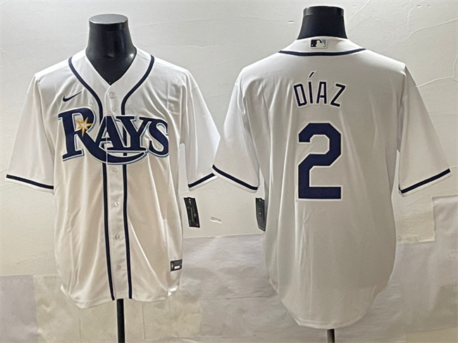 Men's Tampa Bay Rays #2 Yandy Díaz White Cool Base Stitched Baseball Jersey Men's Tampa Bay Rays #2 Yandy Díaz White Cool Base Stitched Baseball Jersey