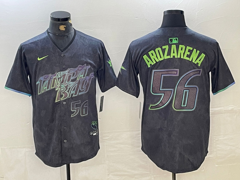 Men's Tampa Bay Rays #56 Randy Arozarena Charcoal 2024 City Connect Limited Stitched Baseball Jersey 8 Men's Tampa Bay Rays #56 Randy Arozarena Charcoal 2024 City Connect Limited Stitched Baseball Jersey 8