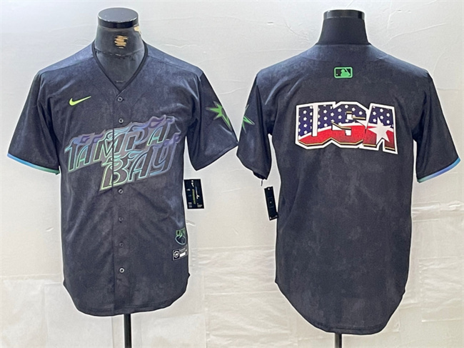 Men's Tampa Bay Rays Team Big Logo Charcoal 2024 City Connect Limited Stitched Baseball Jersey 1 Men's Tampa Bay Rays Team Big Logo Charcoal 2024 City Connect Limited Stitched Baseball Jersey 1