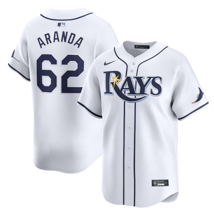 Men's Tampa Bay Rays #62 Jonathan Aranda White Home Limited Stitched Baseball Jersey Men's Tampa Bay Rays #62 Jonathan Aranda White Home Limited Stitched Baseball Jersey