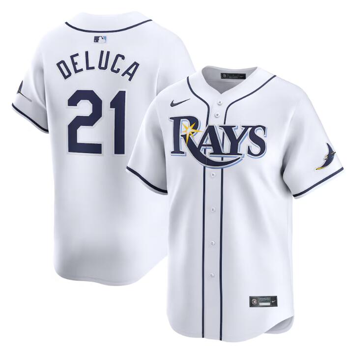 Men's Tampa Bay Rays #21 Jonny DeLuca White Home Limited Stitched Baseball Jersey Men's Tampa Bay Rays #21 Jonny DeLuca White Home Limited Stitched Baseball Jersey