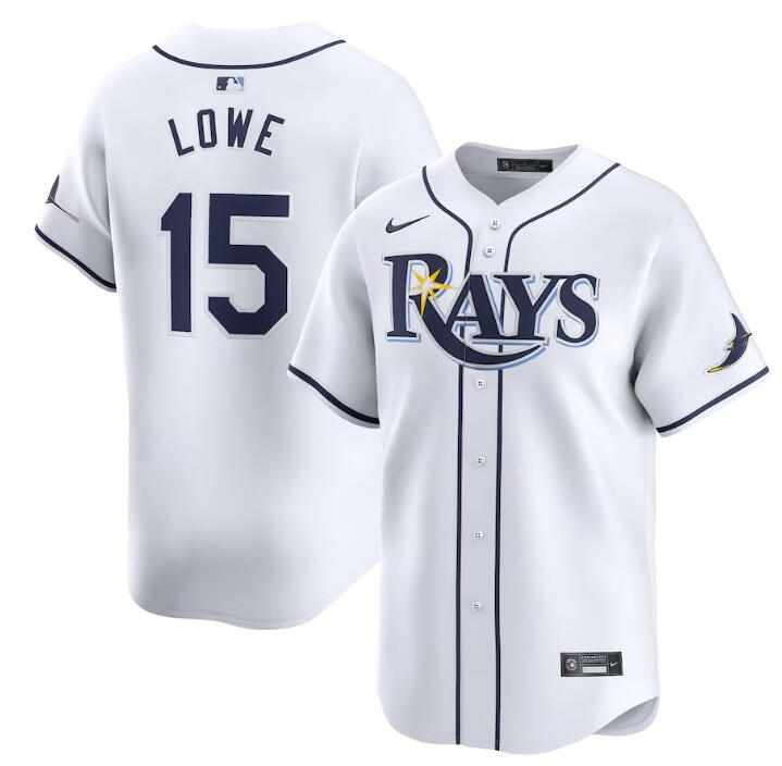 Men's Tampa Bay Rays #15 Josh Lowe White Home Limited Stitched Baseball Jersey Men's Tampa Bay Rays #15 Josh Lowe White Home Limited Stitched Baseball Jersey