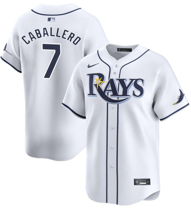 Men's Tampa Bay Rays #7 Jose Caballero White Home Limited Stitched Baseball Jersey Men's Tampa Bay Rays #7 Jose Caballero White Home Limited Stitched Baseball Jersey