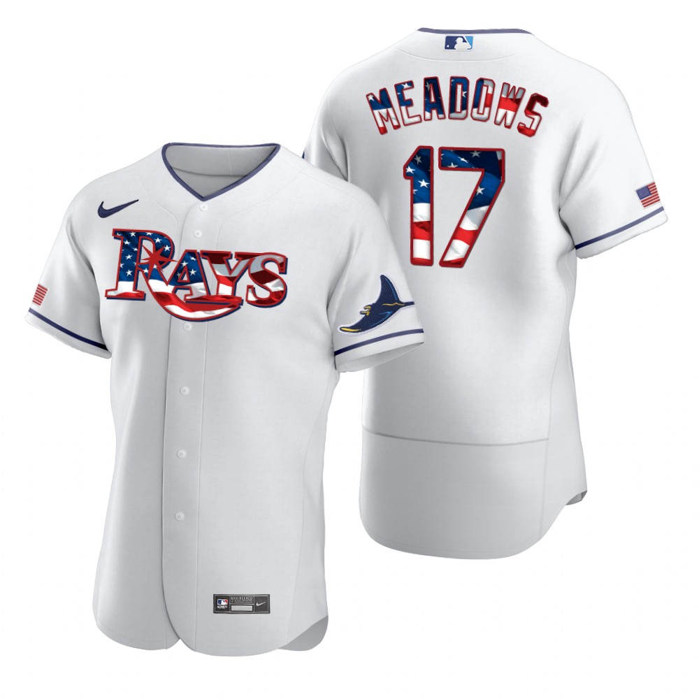 Tampa Bay Rays #17 Austin Meadows Men's Nike White Fluttering USA Flag Limited Edition Authentic MLB Jersey Tampa Bay Rays #17 Austin Meadows Men's Nike White Fluttering USA Flag Limited Edition Authentic MLB Jersey
