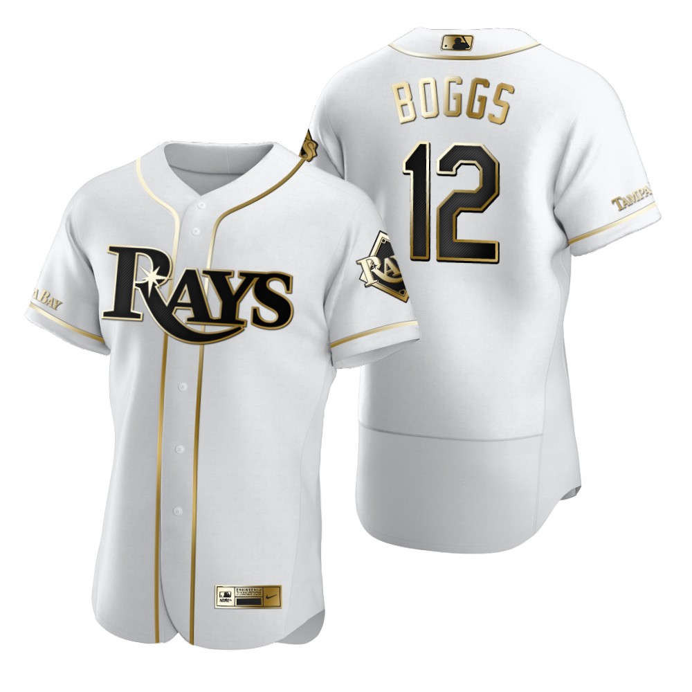 Tampa Bay Rays #12 Wade Boggs White Nike Men's Authentic Golden Edition MLB Jersey Tampa Bay Rays #12 Wade Boggs White Nike Men's Authentic Golden Edition MLB Jersey