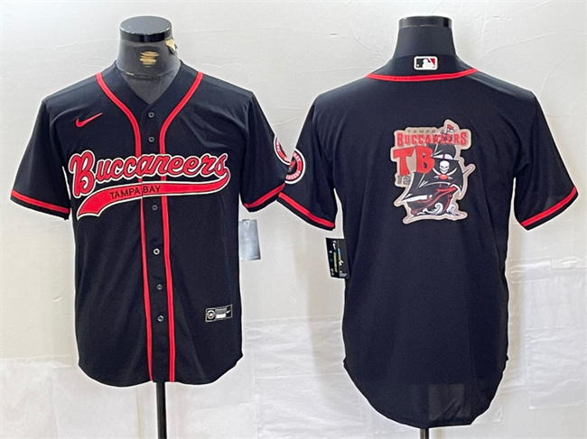Men's Tampa Bay Buccaneers Black Team Big Logo With Patch Cool Base Stitched Baseball Jersey Men's Tampa Bay Buccaneers Black Team Big Logo With Patch Cool Base Stitched Baseball Jersey