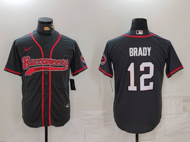 Men's Tampa Bay Buccaneers #12 Tom Brady Black Cool Base Stitched Baseball Jersey 2 Men's Tampa Bay Buccaneers #12 Tom Brady Black Cool Base Stitched Baseball Jersey 2