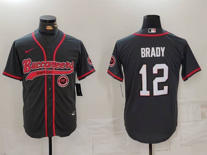 Men's Tampa Bay Buccaneers #12 Tom Brady Black Cool Base Stitched Baseball Jersey Men's Tampa Bay Buccaneers #12 Tom Brady Black Cool Base Stitched Baseball Jersey