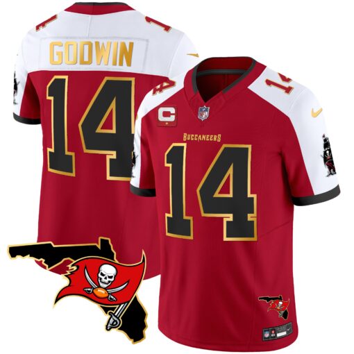 Men's Tampa Bay Buccaneers #14 Chris Godwin Red White F.U.S.E. With 1-Star C Ptach And Florida Patch Gold Trim Vapor Stitched Jersey Men's Tampa Bay Buccaneers #14 Chris Godwin Red White F.U.S.E. With 1-Star C Ptach And Florida Patch Gold Trim Vapor Stitched Jersey