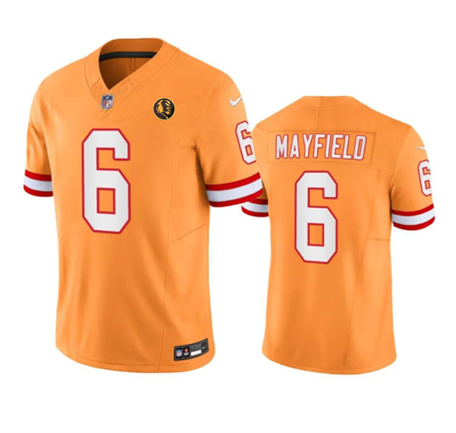 Men's Tampa Bay Buccaneers #6 Baker Mayfield Orange 2023 F.U.S.E. Throwback With John Madden Patch Vapor Limited Stitched Football Jersey Men's Tampa Bay Buccaneers #6 Baker Mayfield Orange 2023 F.U.S.E. Throwback With John Madden Patch Vapor Limited Stitched Football Jersey