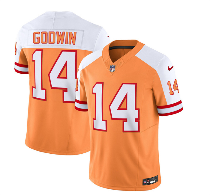 Men's Tampa Bay Buccaneers #14 Chris Godwin 2023 F.U.S.E. White Gold With 4-Star C Patch Throwback Limited Stitched Jersey Men's Tampa Bay Buccaneers #14 Chris Godwin 2023 F.U.S.E. White Gold With 4-Star C Patch Throwback Limited Stitched Jersey