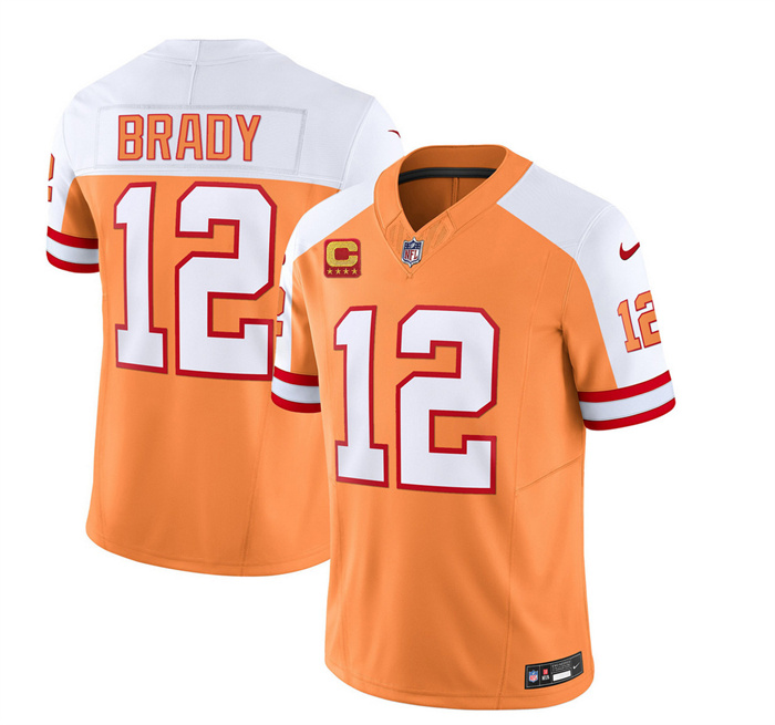 Men's Tampa Bay Buccaneers #12 Tom Brady 2023 F.U.S.E. White Gold With 4-Star C Patch Throwback Limited Stitched Jersey Men's Tampa Bay Buccaneers #12 Tom Brady 2023 F.U.S.E. White Gold With 4-Star C Patch Throwback Limited Stitched Jersey