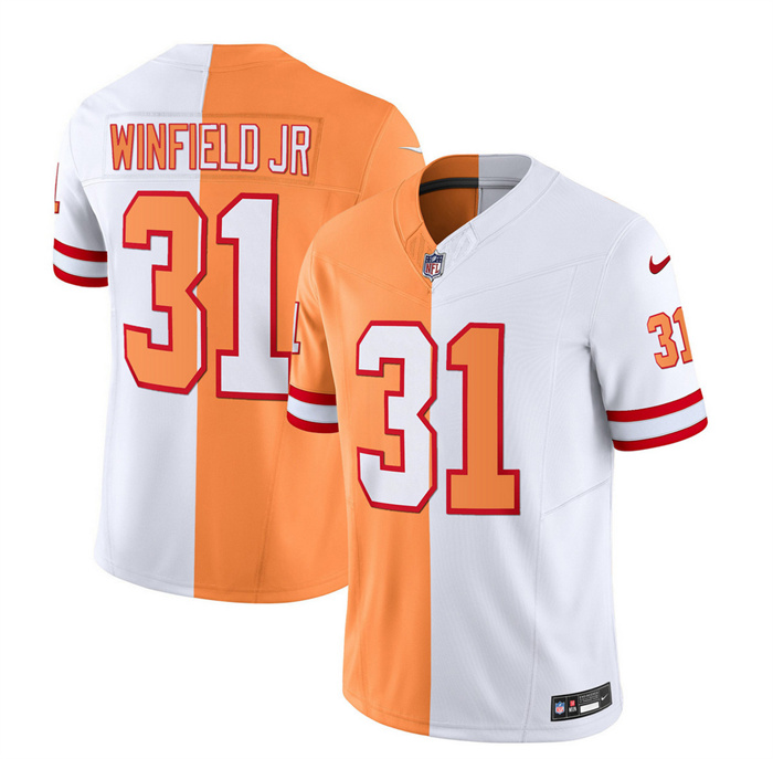 Men's Tampa Bay Buccaneers #31 Antoine Winfield Jr. 2023 F.U.S.E. White Gold Split Throwback Limited Stitched Jersey Men's Tampa Bay Buccaneers #31 Antoine Winfield Jr. 2023 F.U.S.E. White Gold Split Throwback Limited Stitched Jersey