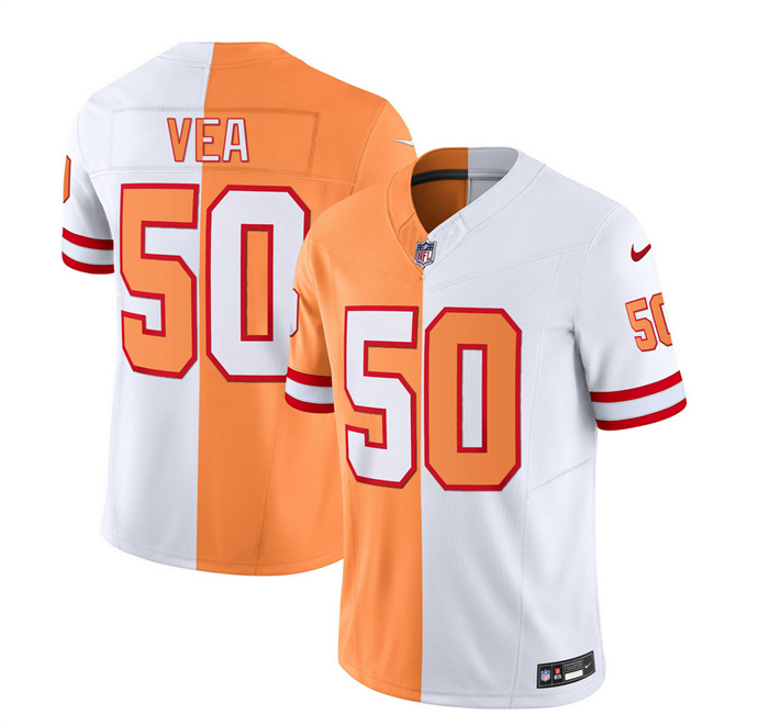 Men's Tampa Bay Buccaneers #50 Vita Vea 2023 F.U.S.E. White Gold Split Throwback Limited Stitched Jersey Men's Tampa Bay Buccaneers #50 Vita Vea 2023 F.U.S.E. White Gold Split Throwback Limited Stitched Jersey