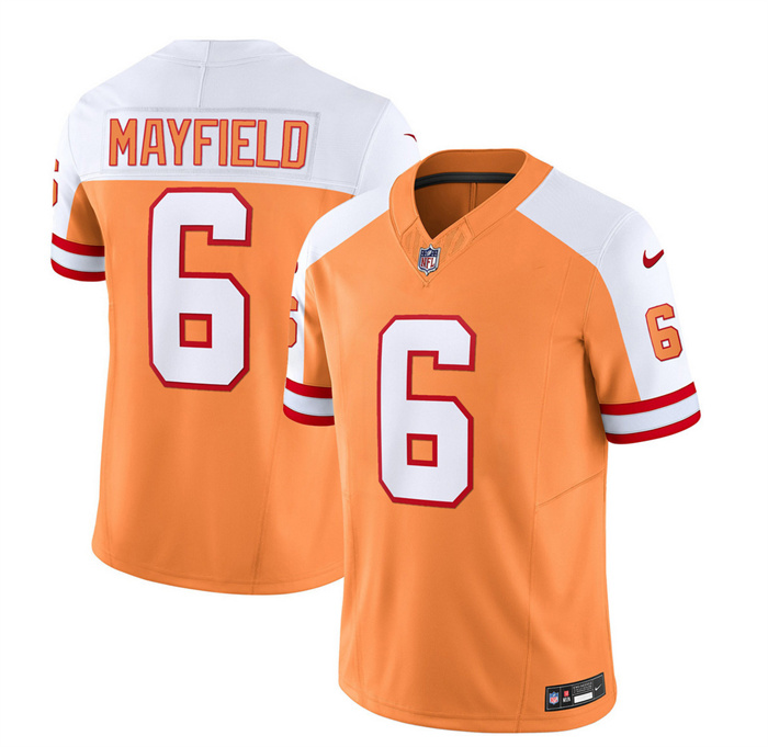 Men's Tampa Bay Buccaneers #6 Baker Mayfield 2023 F.U.S.E. White Gold Throwback Limited Stitched Jersey Men's Tampa Bay Buccaneers #6 Baker Mayfield 2023 F.U.S.E. White Gold Throwback Limited Stitched Jersey